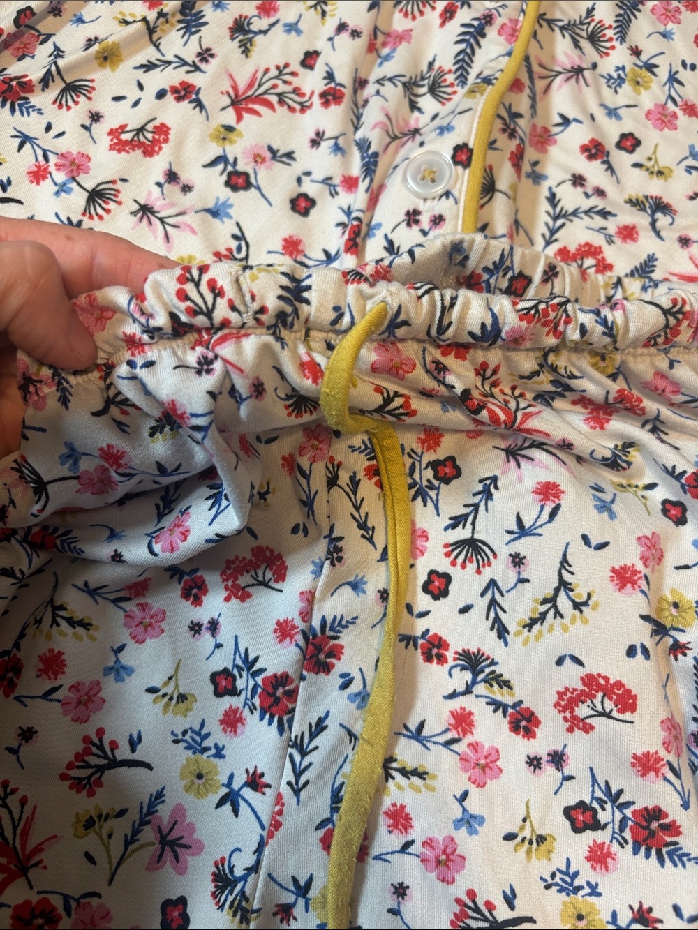 Room Service Women's Floral Pajama Set in Cream with Yellow Trim - Picture 3 of 3